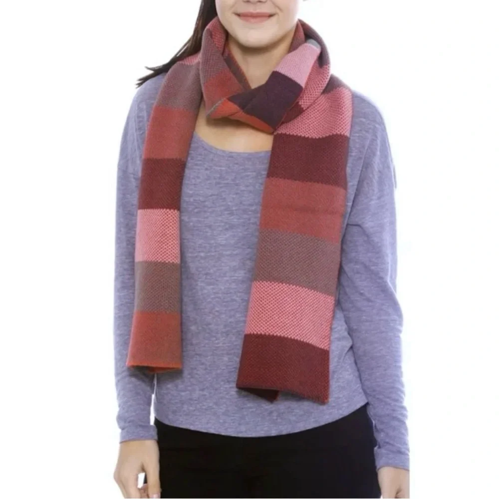 Simplicity Wide Knit Winter Scarf Rugby Stripes Pink Colorblock